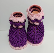 Hand knitted wool slipper socks Lilac handmade womens slippers Size 7 1/2 - 8 US