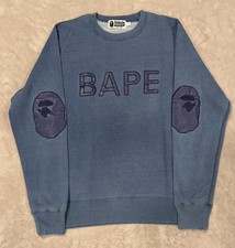 New BAPE A Bathing Ape Patch Indigo Crewneck Size L