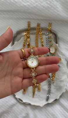 Retro Charms Watch Bracelet,Gold Plated Gem & Bead Charms Jewelry,Feminine Roman