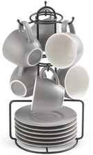 YHOSSEUN 6 Porcelain Espresso Cups Set 3oz Demitasse with Metal Stand Gray Coffe