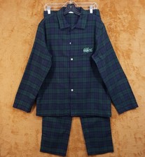 LACOSTE Pajama Set Mens Small Blue Green Blackwatch Collar Flannel Logo Pjs