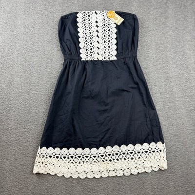 Mud Pie Bliss Strapless Dress Women's S Black Crochet Lace Trim Beach to Bar NWT