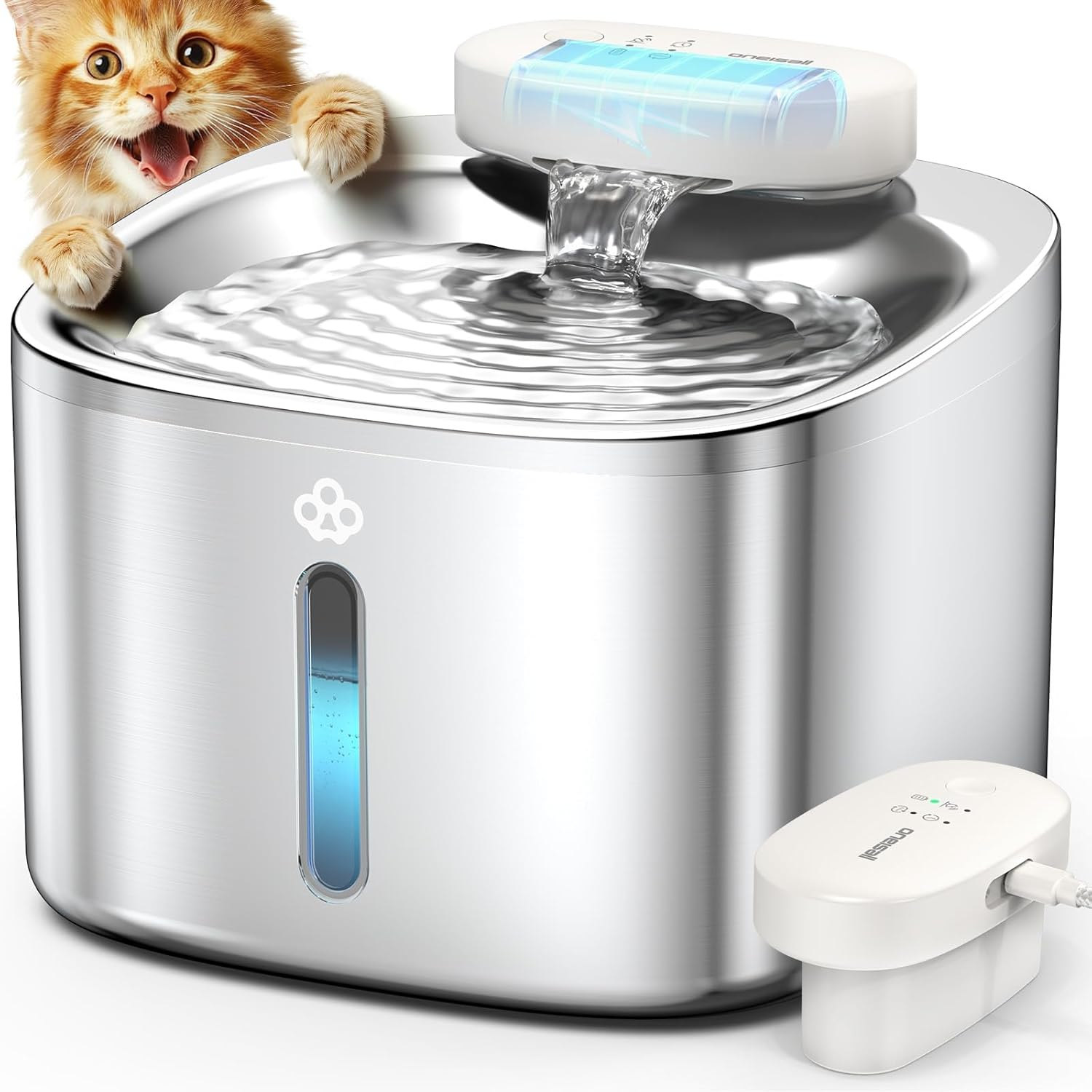 Wireless Cat Water Fountain for Drinking,3.5L Stainless Steel Cat Fountain Dishw
