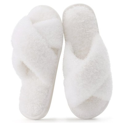 Evshine Womens Fuzzy Slippers Cross Band Memory Foam House Slippers Open Toe,...