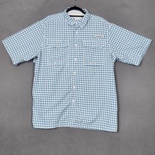 Habit Shirt Mens Large Blue Short Sleeve Fishing UPF 50 Solar-Factor Button Up