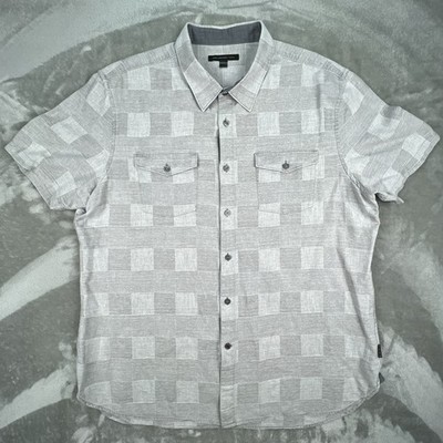 John Varvatos Shirt Mens Extra Large Gray Checkered Front Pocket Short Sleeve