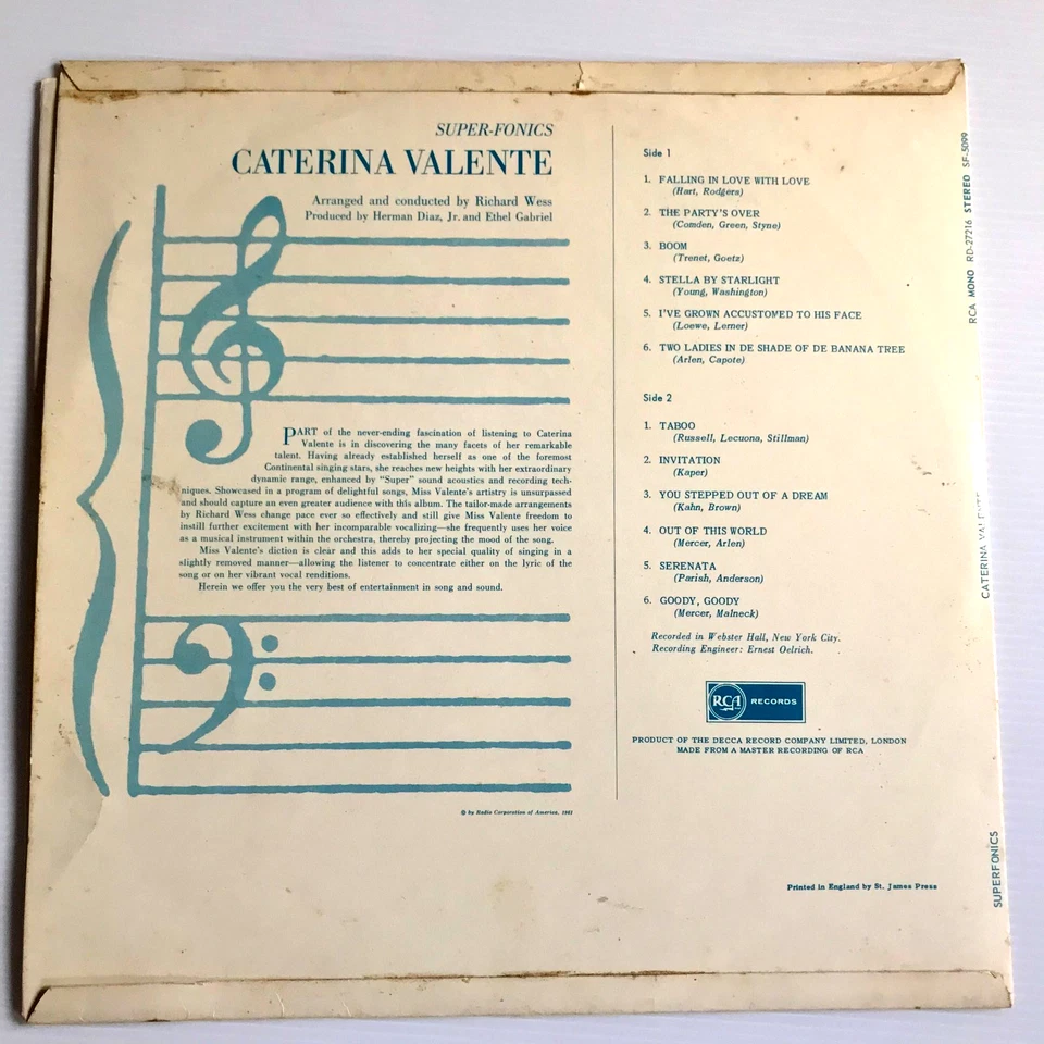 Caterina Valente - Superfonics Vinyl LP Album 1961 - Bild 2 von 4