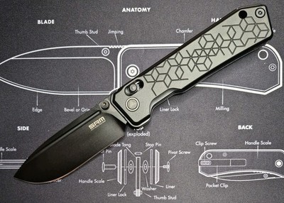 SRM Knives Rubik 7228B-AB2 Ambi Lock Black Aluminum Folding Knife 14C28N NIB
