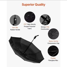 Portable 42-Inch Windproof Travel Umbrella Black