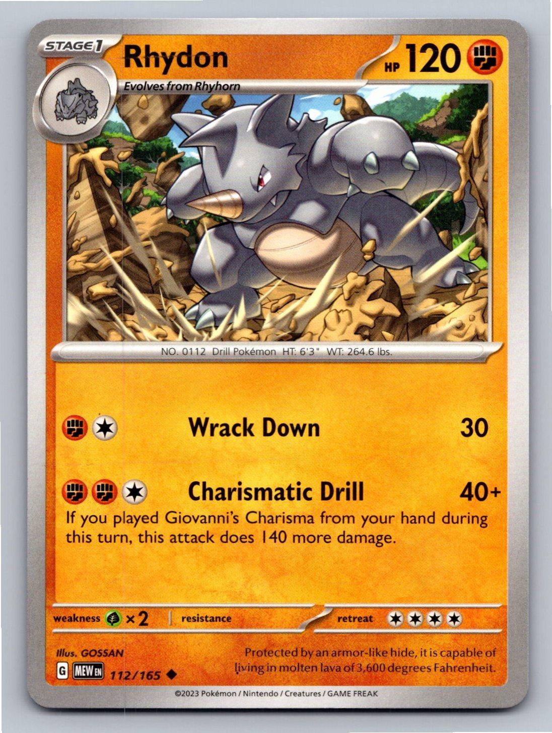 Rhydon 112/165 Uncommon 151 Pokemon Near Mint