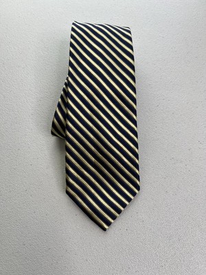 Bruno Piattelli Roma Gold, Blue Striped Pattern 100% Silk Handmade Long Tie NWOT