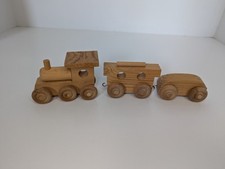 Vintage Hand Made Wooden Train Set 3pc