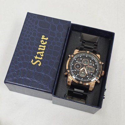 Stauer Due Volta Chronograph Watch Mens 48mm Rose Gold Black Analog Digital 