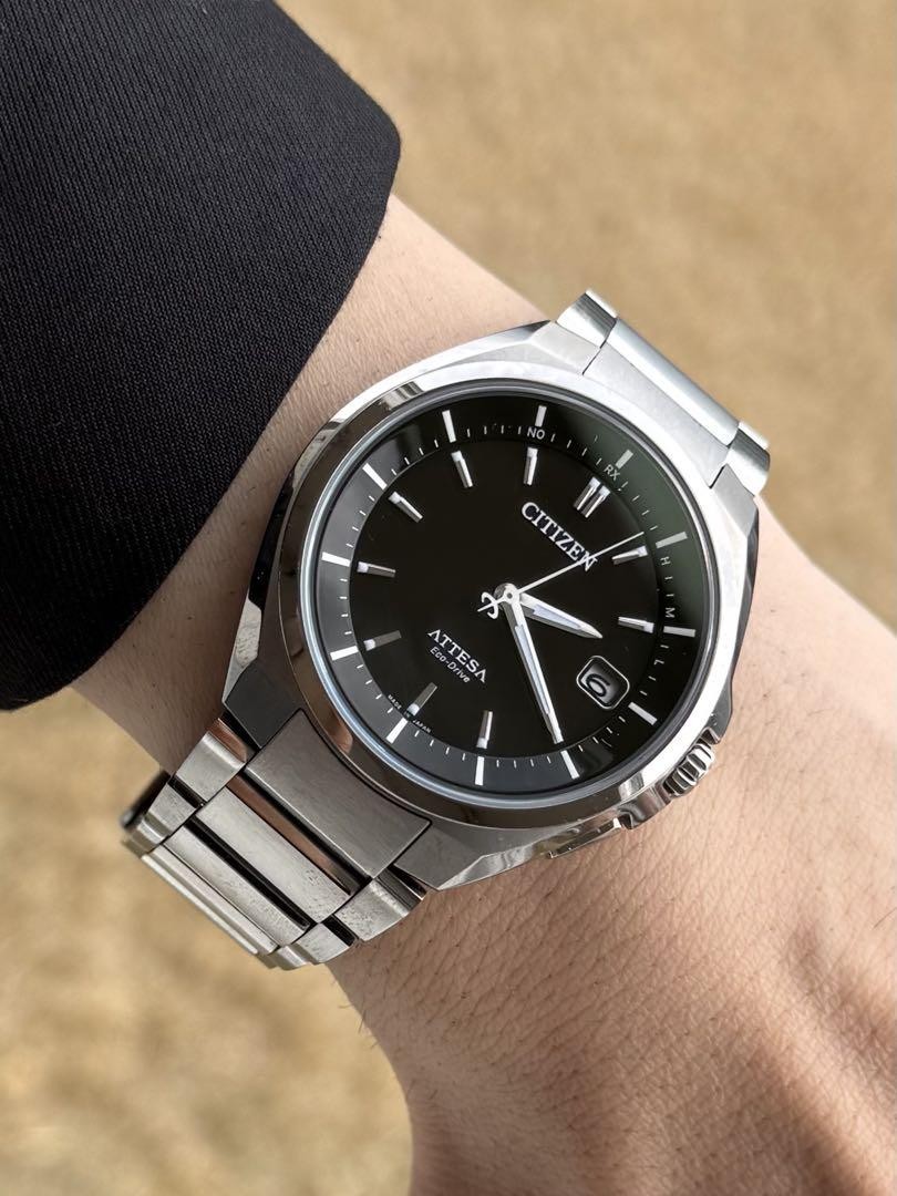 Citizen Attesa Mens Eco-Drive Black Dial Stainless Steel Watch
