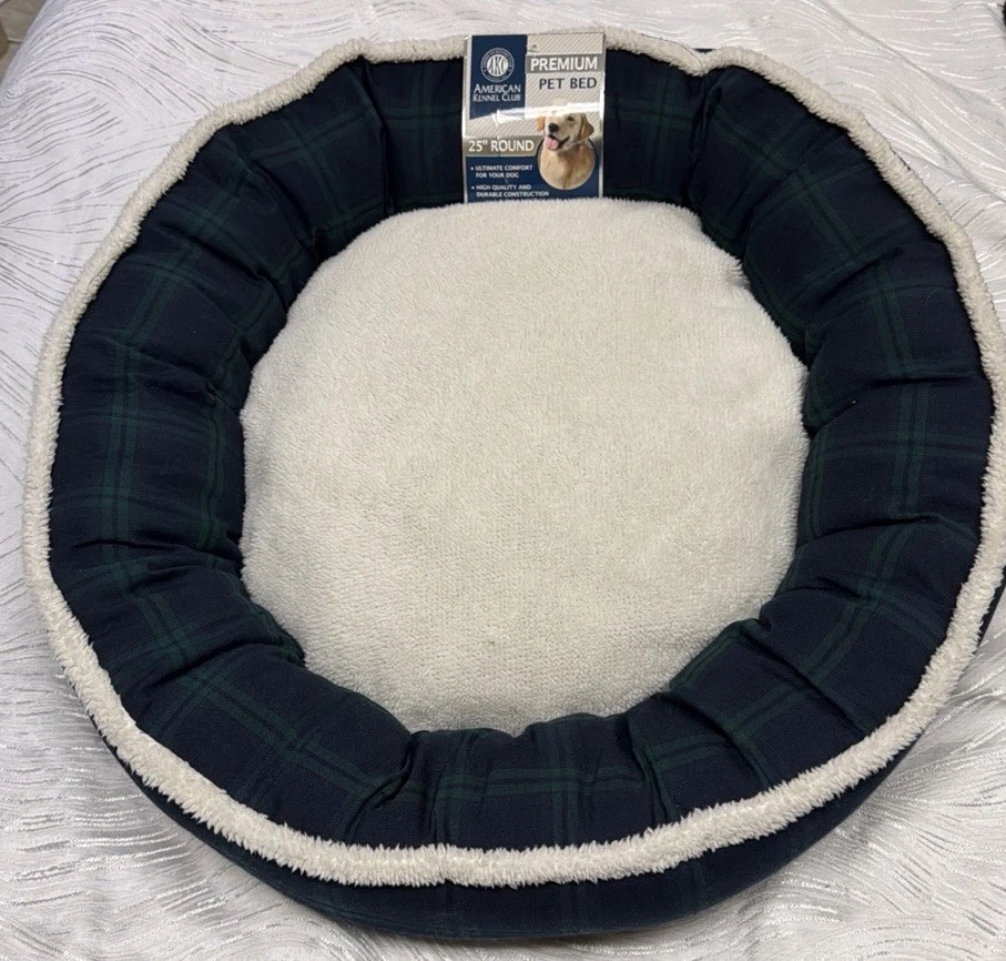 AKC American Kennel Club Round Dog Bed 25” Plush Cushion Pet Bed New