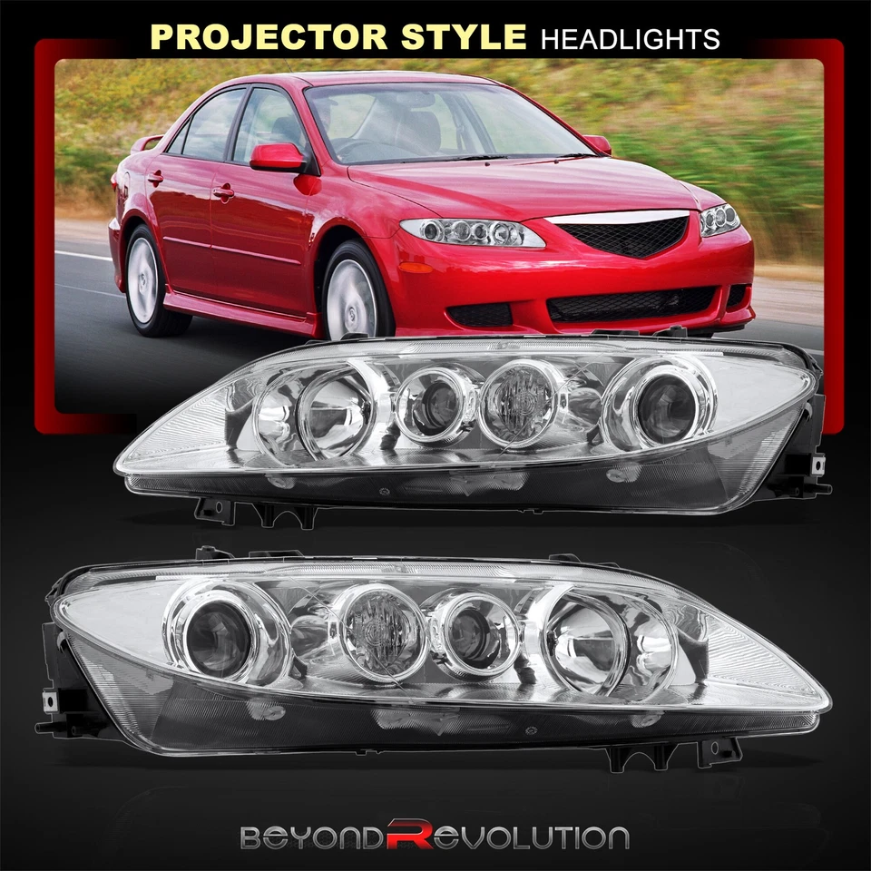 For 2003-2005 Mazda 6 Chrome Clear Signal Projector Head Light Assembly Lamp Set Foto 2 de 4