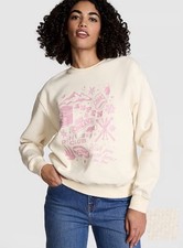 Victoria  s Secret PINK Ivy Fleece Crew Sweatshirt WhiteShell Aspen XL NWT