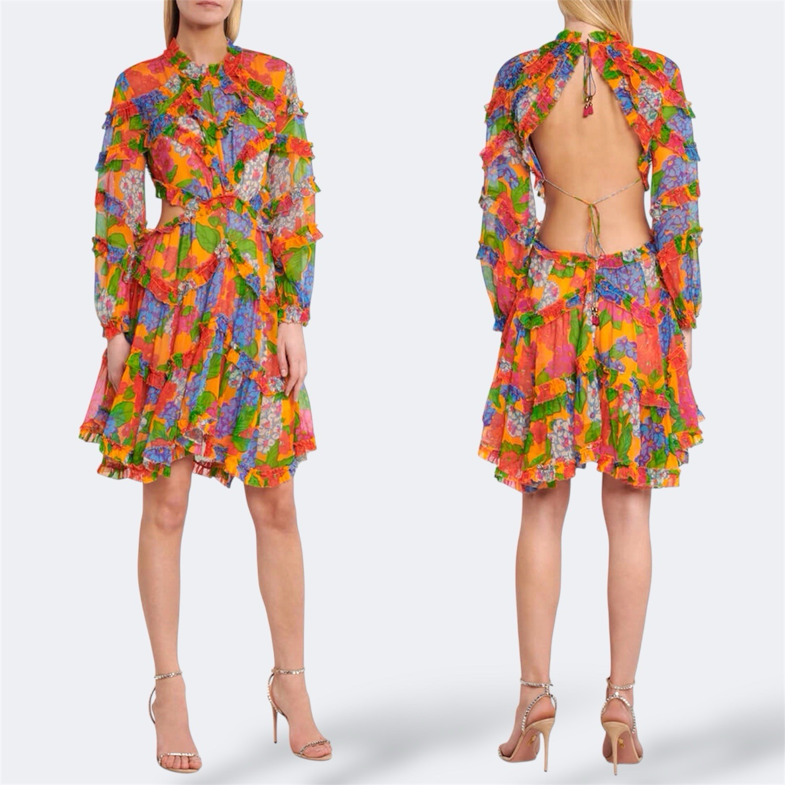 Zimmermann Riders Frill Mini Dress 1 / AU 10 / US 6 Boho Floral Cut Out Sleeves image 3