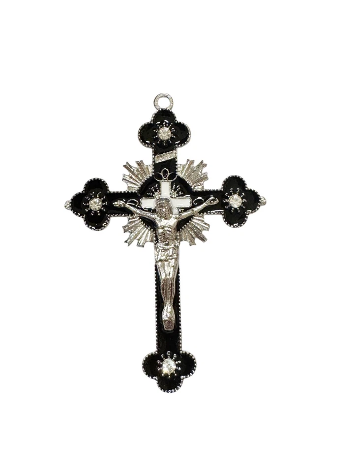Лот из 3 серебристого тона Святой Бенедикт 3» крест распятие w черная эмаль подвеска - Изображение 2 из 2