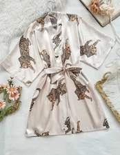 Women’s Leopard Print Robe With Tie Waist Stylish And Lightweight Polyester