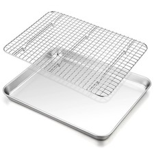 TeamFar Baking Sheet with Rack, 16 x 12 x 1 Inch Stainless 16"x12"x1", Silver