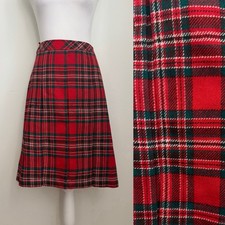 Vintage Red Green Tartan Christmas Plaid Pleated Skirt by Gordon 25  Waist