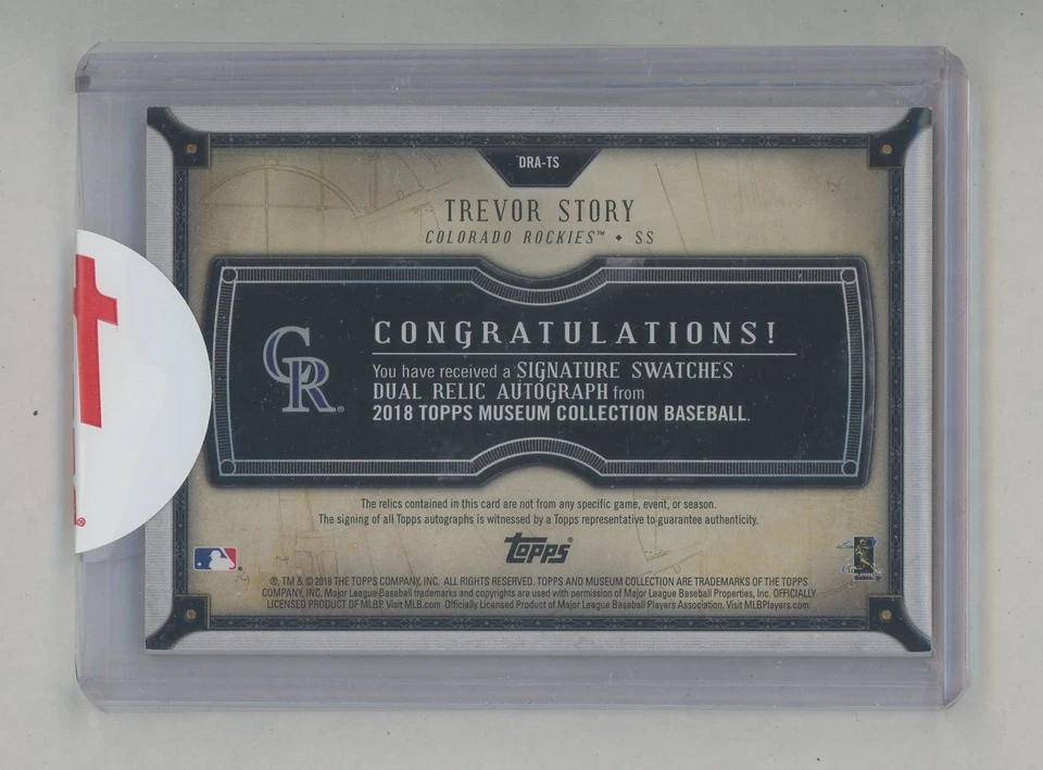 2018 Topps Museum Trevor Story Colorado Rockies Dual Relic Patch AUTO 20/99 - Image 2 of 2