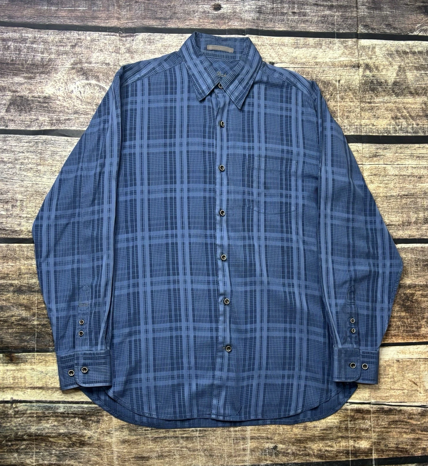Tommy Bahama Shirt Mens Medium Silk Cotton Check Blue Beach