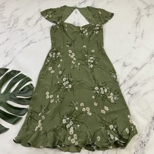 Reformation Womens Rusi Floral Dress Size 10 Sage Green Daisy Flutter Cap Sleeve