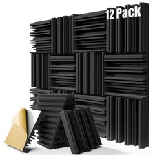 12 Pack Sound Proof Foam Panels for Walls, 12" x x 2 Inch 12 Pack, Black