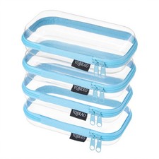 4 PCS Clear Hard Shell Zipper Cases Small Cable Organizers Blue Travel Pouch