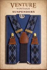 Saddlebred Men's 35mm Argyle Suspenders Navy Blue Adjustable Clips NWT