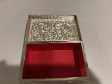 Antique French Silver Plate Repoussé Jewelry Trinket Box Red Lined c1900