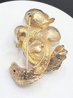 Brutalist Gold Tone Textured Fish Vintage Pin Brooch Faux Pearl — photo 6