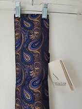 Vtg Symphony Scarf Blue Gold Paisley Made in USA Fringe Hem 6.5  x 76  Unisex
