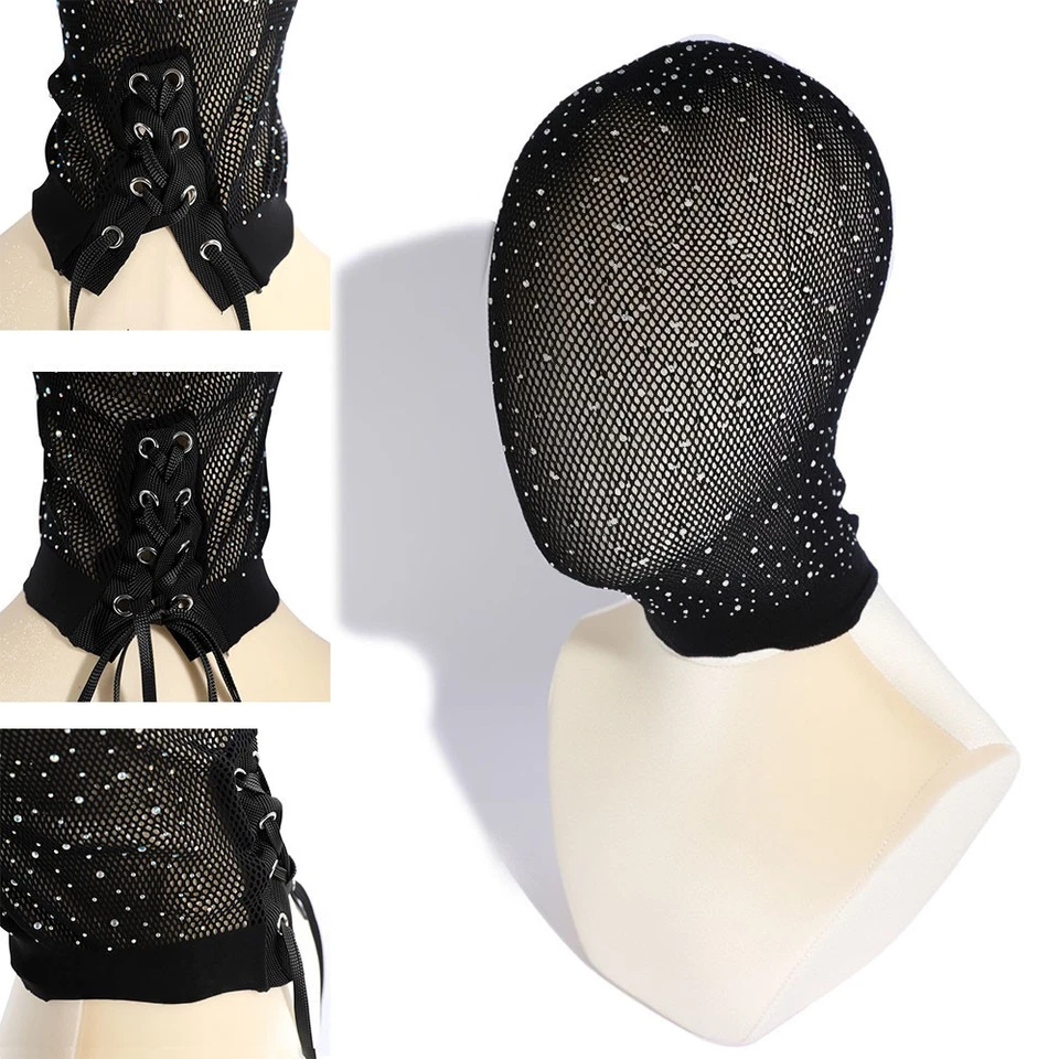 Role Play Costume Rhinestone Headgear Sexy Headpiece Full Face Mask Fishnet ∂ - Image 4 of 4