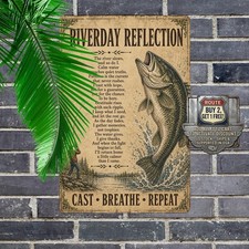 Fishing Theme Text Design Tin Metal Sign Lake House Wall Art
