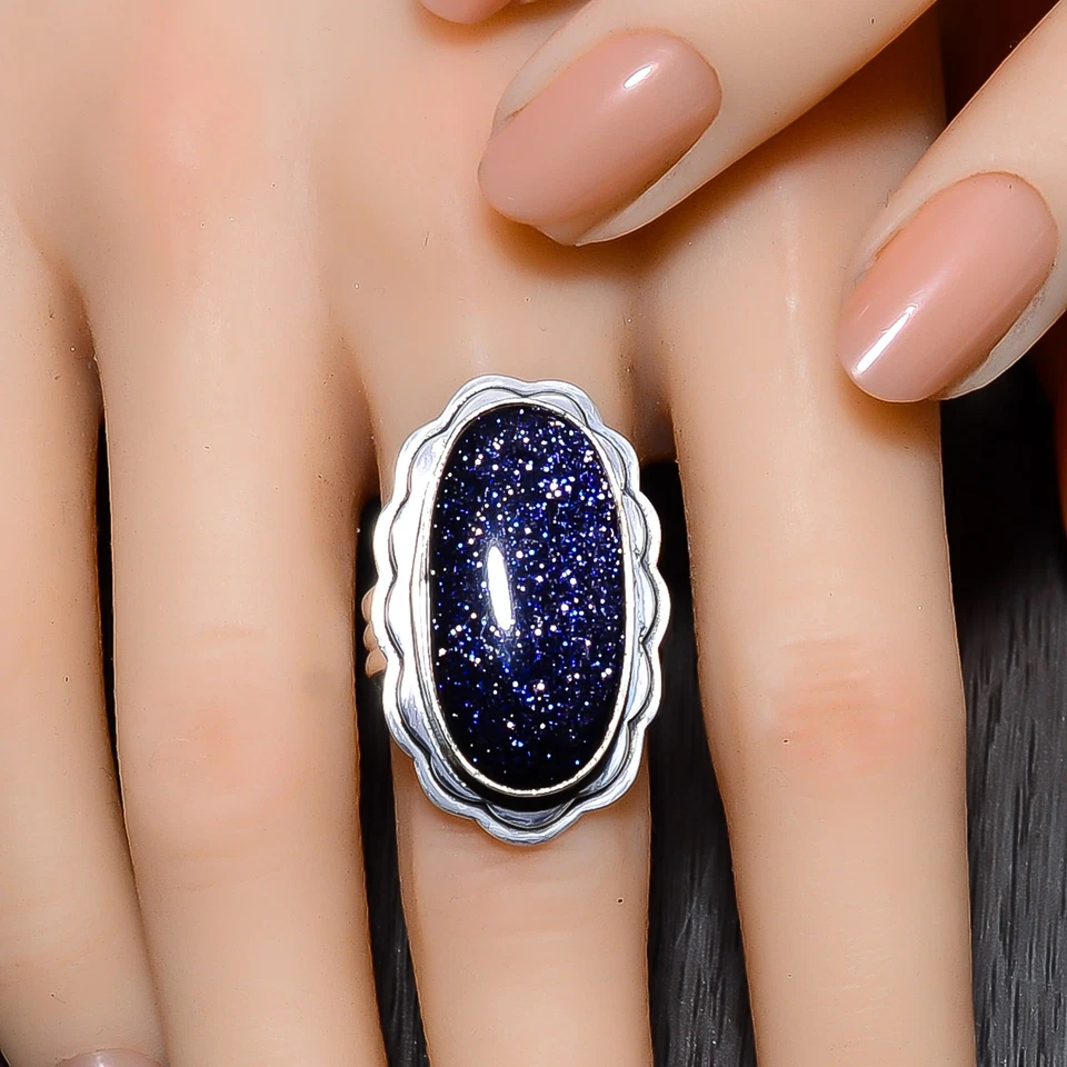 Blue Sunstone Solid 925 Sterling Silver Jewelry Ring Christmas Gift for her - Image 3 of 4