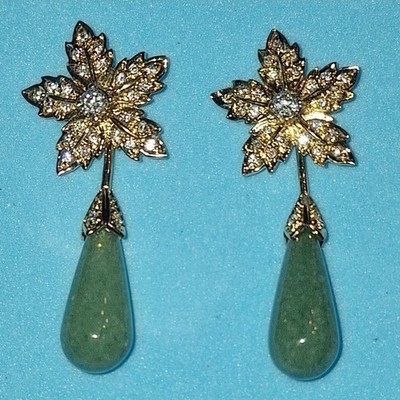 JBK Camrose & Kross Earrings Dangles  Aventurine & Swarovski Crystal Vintage 90s