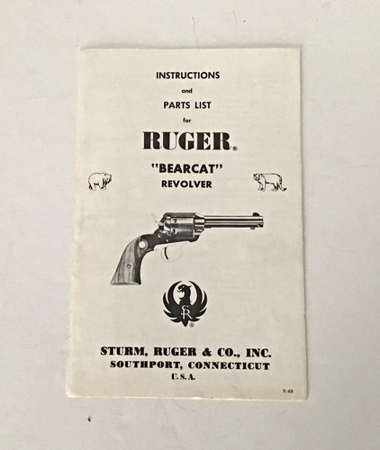 Original 1969 Ruger Bearcat .22 Caliber Instruction Manual - Nice