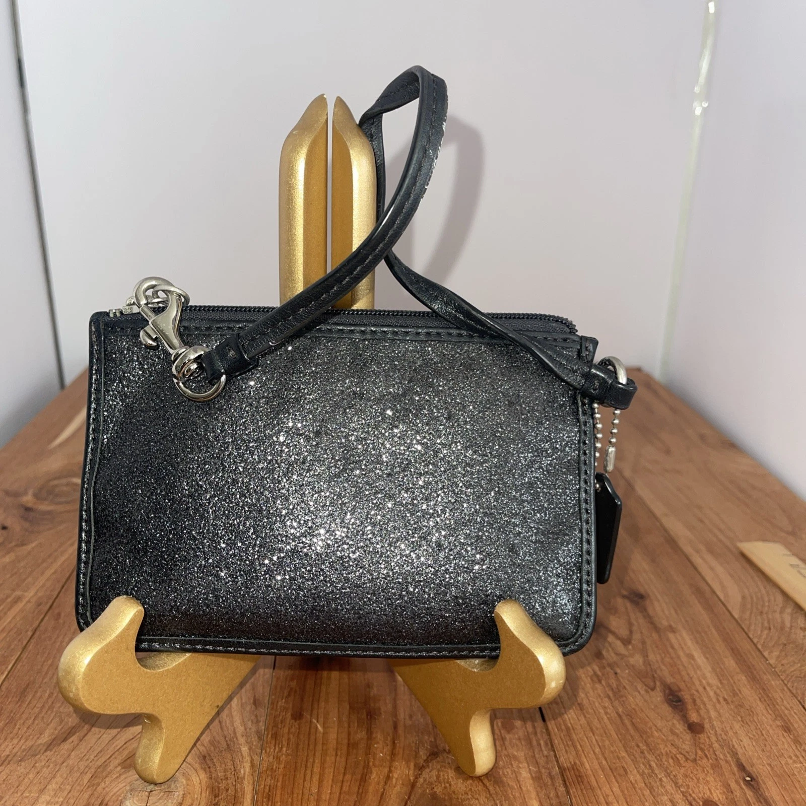 Coach Portafoglio Grigio Antracite Metallizzato Porta Carte di Credito Piccolo Vintage