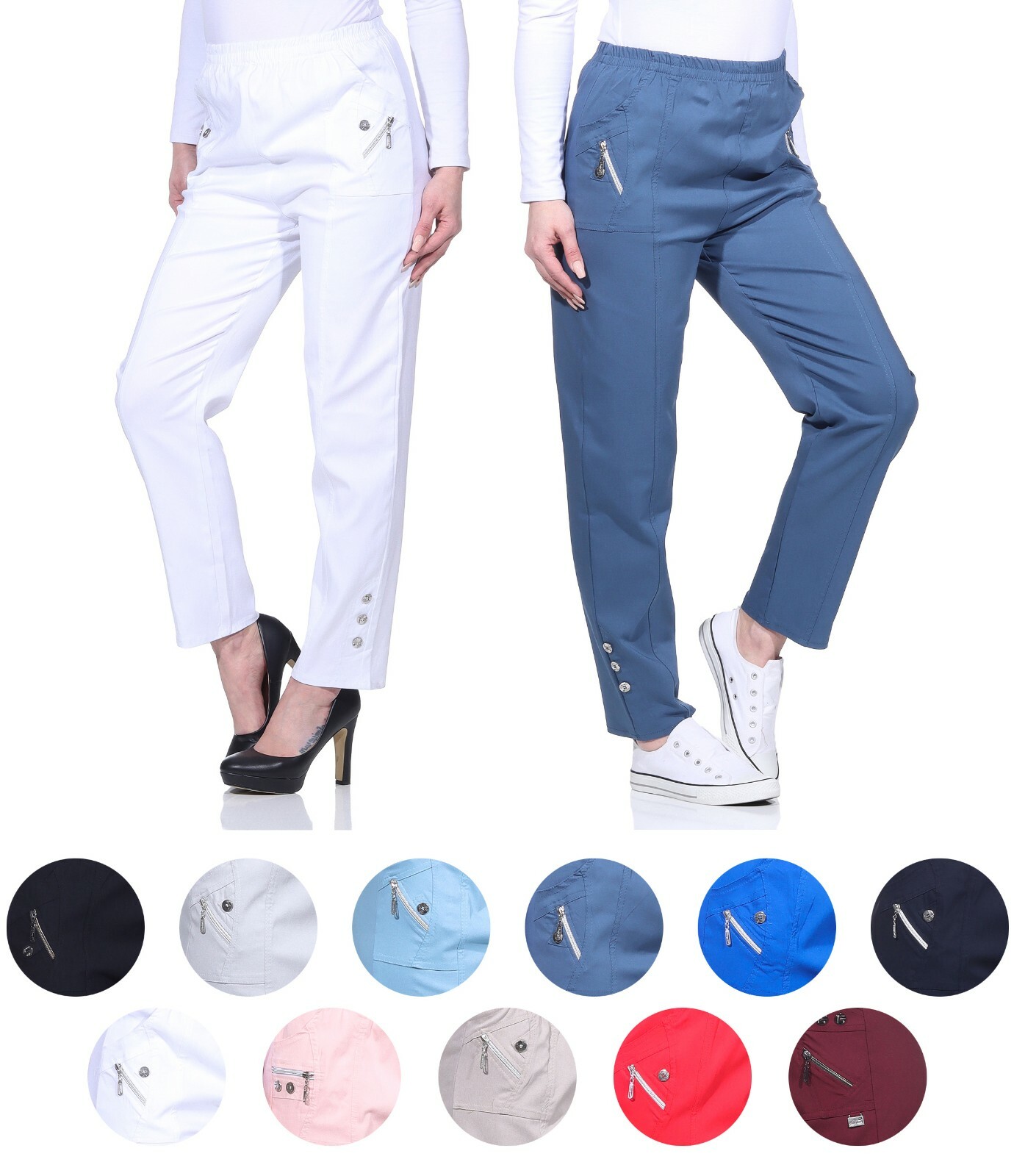 Damen Chino Caprihose Mit Bauchkontrolle - Yoga Arbeitshose Stretch Sommerhose Slim Fit