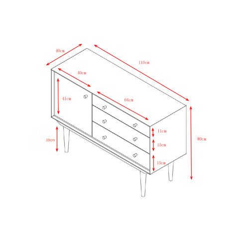 Modern Buffet Cabinet Sideboard with Walnut Finish, Solid Wood Legs - 43.3 Inch