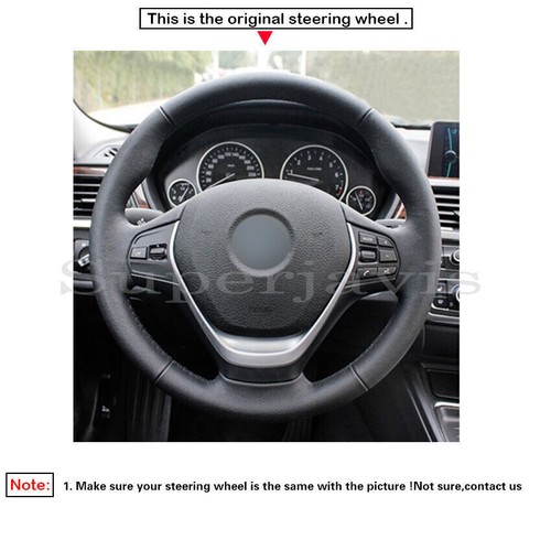 Black Suede Leather Hand Sew Wrap Steering Wheel Cover for BMW F30 F31 F34 - Picture 3 of 11