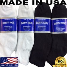Creswell 12 Pairs Diabetic Ankle Socks White and Black 13-15 Size Made In USA