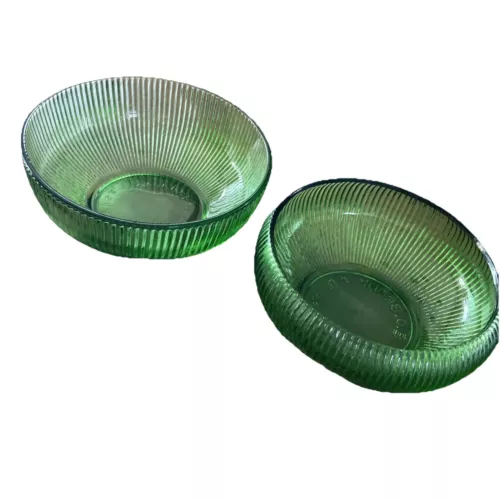EO Brody Emerald Green Ribbed Glass Nut Candy Bowl Set of 2 Mid Century Vintage