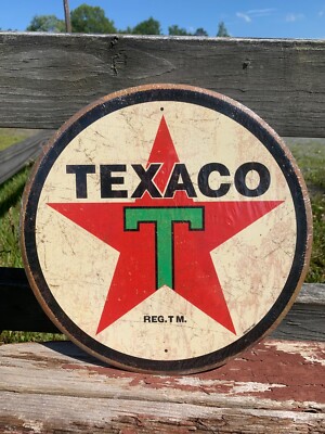 Texaco Motor Oil Round Metal Sign Tin Vintage Garage Auto Gas Oil ...
