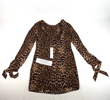 Dress The Population XS Dahlia Long Sleeve Mini Dress Taupe Leopard Open Back