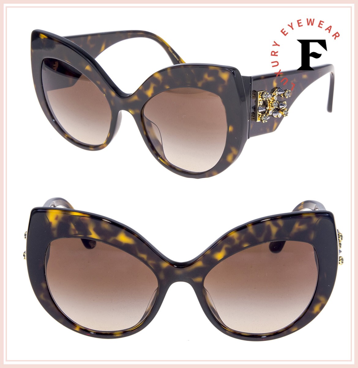 DOLCE GABBANA PRINT STRASS 4321 Tortoise Brown Oversized Sunglasses  DG4321FS