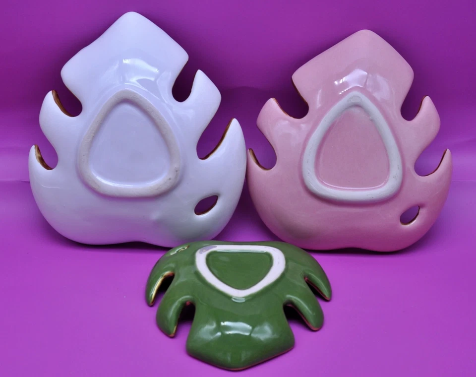 Vagabond Goods 3 Piezas Cerámica Monstera Joyería Plato - Rosa, Blanco, Verde, Dorado Foto 3 de 4